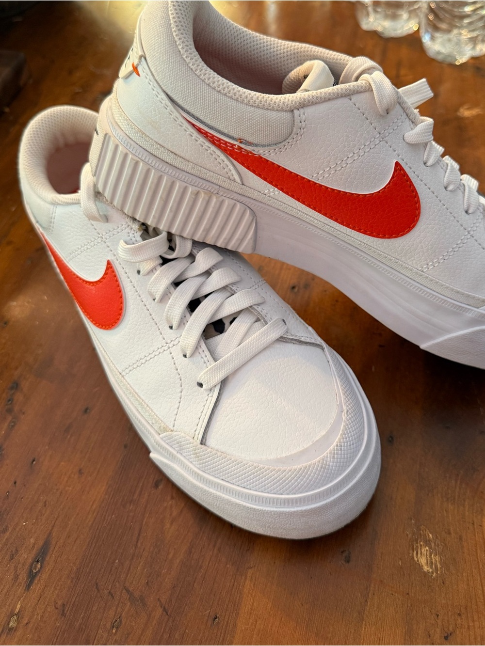 Nike Women’s Court Legacy Lift  “White Leopard “ with Orange-Red Swoosh